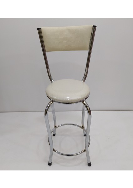 Sandalye ST BAR Tipi Yüksek Model 1ad KREM Suni deri döşem Metal nikelaj El Yapım