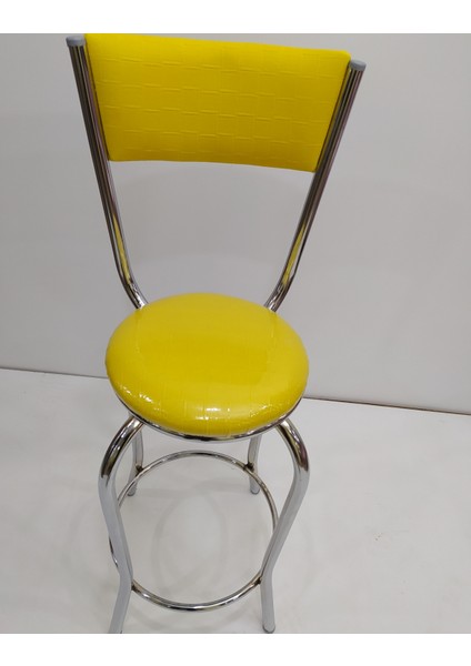 Sandalye ST BAR Tipi Yüksek 4adet SARI Suni deri döşem Metal Çelik nikelaj Elyapı modelleri