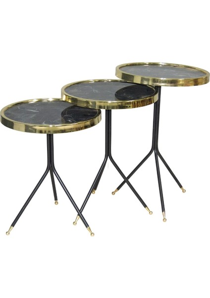 Zgon Çatal Model Brc Metal 3 Ayak Gold Renk Siyah Mermer Temper Cam El Yapım