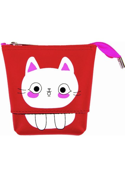 Kalem Kutusu Kırmızı Kedi Boyutu Ayarlanabilir Kalemkutu Jumbo Vegan Deri Kalemlik