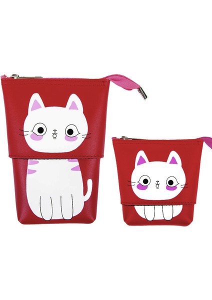 Kalem Kutusu Kırmızı Kedi Boyutu Ayarlanabilir Kalemkutu Jumbo Vegan Deri Kalemlik fiyatları