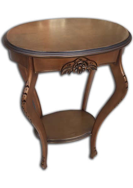Fiskos Çiçeklik Oyma Oval Model Ihlamur Ağacı Ayak Parlak Ceviz Mdf Tabla El Yapım
