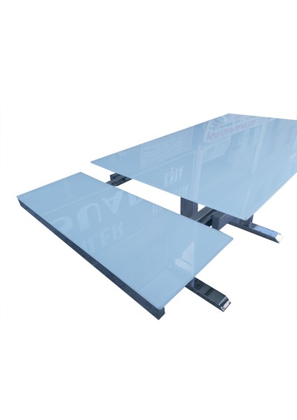 Masa x Model Metal Çelik Nikelaj Ayak Yan Açıl Temper Cam Tabla Kelebek Dökmesünger Sandaly Elyapım