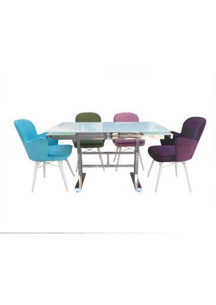 Masa x Model Metal Çelik Nikelaj Ayak Yan Açıl Temper Cam Tabla Kelebek Dökmesünger Sandaly Elyapım
