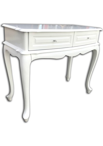 Dresuar Ahşap Kayın Aslan Ayak Parlak Lake Beyaz Çekmece Ahşap Bombe El Yapım