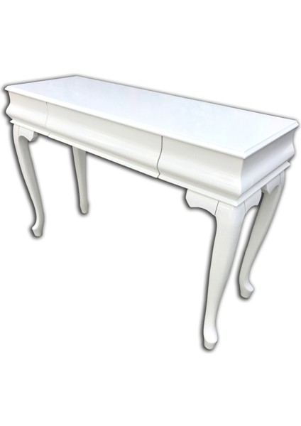 Dresuar Dik Bombe Model Kayın Torna Lükens Aslan Ayak Parlak Beyaz Lake Boya Çekmece El Yapım