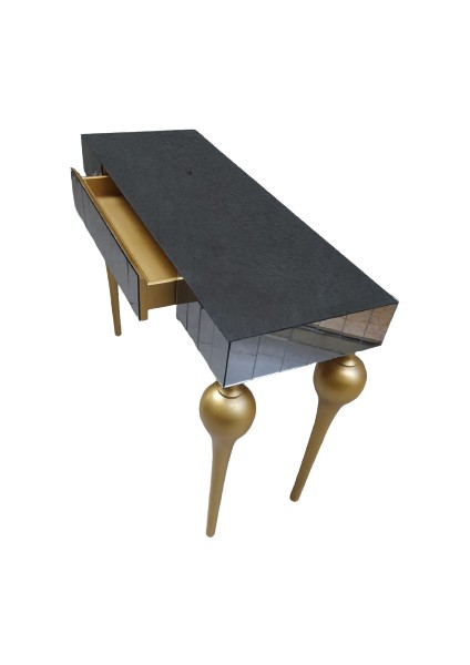 Dresuar Tombul Ayak Model Kayın Torna Mdf Tabla Parlak Gold Boya Ayaklar Füme Cam Kaplama El Yapımı indirimleri