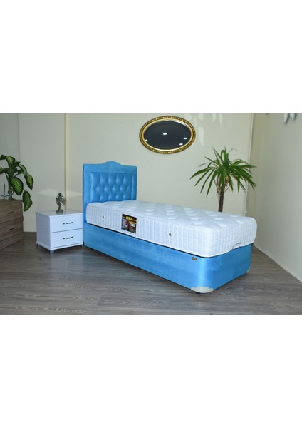 Bengi Baza Başlık Tay Tüyü Turkuaz Mavi Kumaş Ortopedik Cotton Kumaş Yatak 100*200