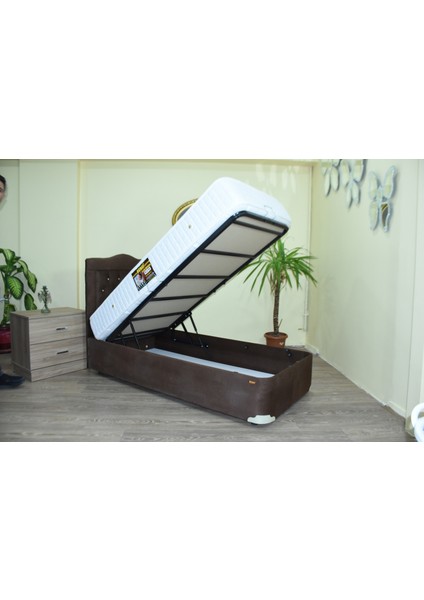 Bengi Baza Başlık Tay Tüyü Kumaş Acı Kahve Renk Ortopedik Cotton Kumaş Yatak 100*200