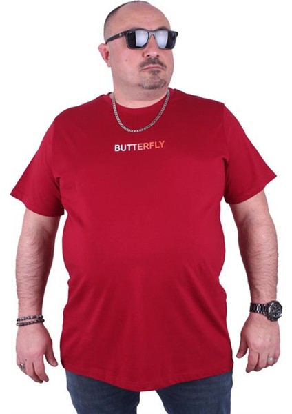 Büyük Beden Sıfır Yaka Tişört Butterfly 23107 Bordo fiyatları