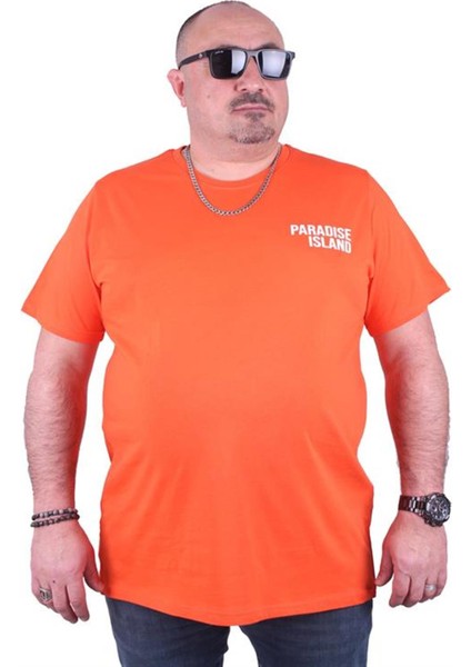 Büyük Beden Sıfır Yaka Tişört Paradise Island 23103 Turuncu