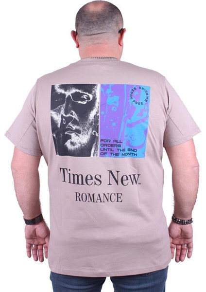 Büyük Beden Sıfır Yaka Tişört Romance 23104 Toprak