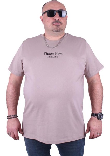 Büyük Beden Sıfır Yaka Tişört Romance 23104 Toprak fiyatları