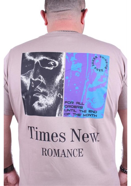 Büyük Beden Sıfır Yaka Tişört Romance 23104 Toprak modelleri