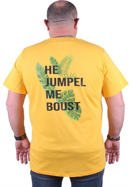 Büyük Beden Sıfır Yaka Tişört Jumpel 23109 Sarı