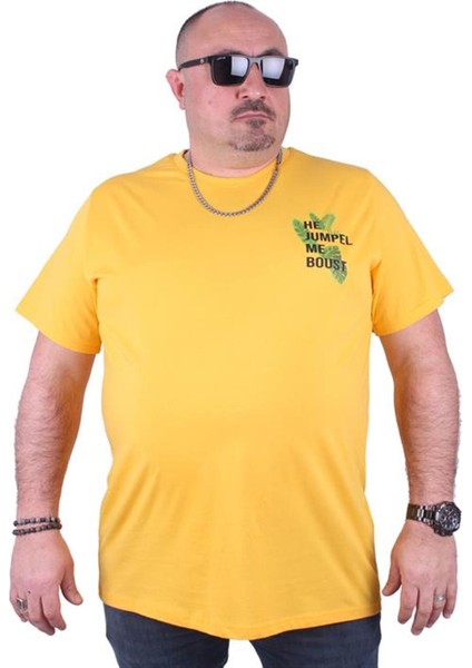 Büyük Beden Sıfır Yaka Tişört Jumpel 23109 Sarı fiyatları