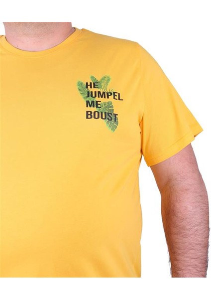 Büyük Beden Sıfır Yaka Tişört Jumpel 23109 Sarı modelleri