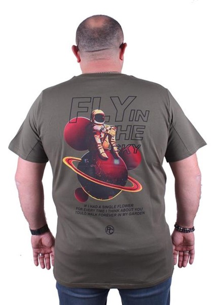 Büyük Beden Sıfır Yaka Tişört Fly In The Sky 23110 Hakı