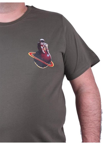 Büyük Beden Sıfır Yaka Tişört Fly In The Sky 23110 Hakı modelleri