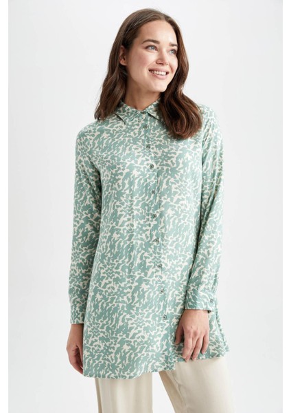 Regular Fit Gömlek Yaka Baskılı Uzun Kollu Tunik Z5833AZ23SP