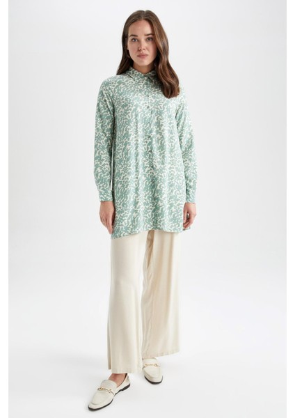 Regular Fit Gömlek Yaka Baskılı Uzun Kollu Tunik Z5833AZ23SP
