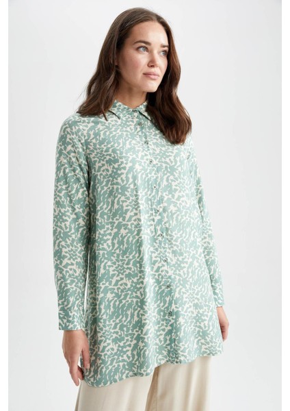 Regular Fit Gömlek Yaka Baskılı Uzun Kollu Tunik Z5833AZ23SP