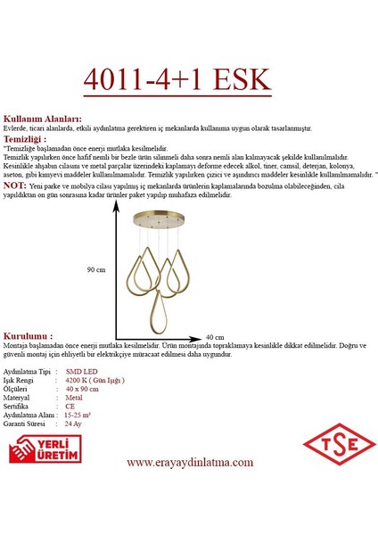 4011-5 Y Eskitme LED Avize