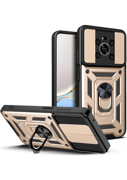 Onur Için X9 4g / 5g Etkiye Dayanıklı Cep Telefonu Kickstand Pc + Tpu Hibrid Kapak Slayt Kamera Koruma Telefon Kılıfı (Yurt Dışından)