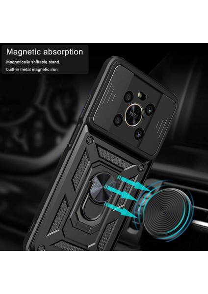 Onur Için X9 4g / 5g Etkiye Dayanıklı Cep Telefonu Kickstand Pc + Tpu Hibrid Kapak Slayt Kamera Koruma Telefon Kılıfı (Yurt Dışından) modelleri