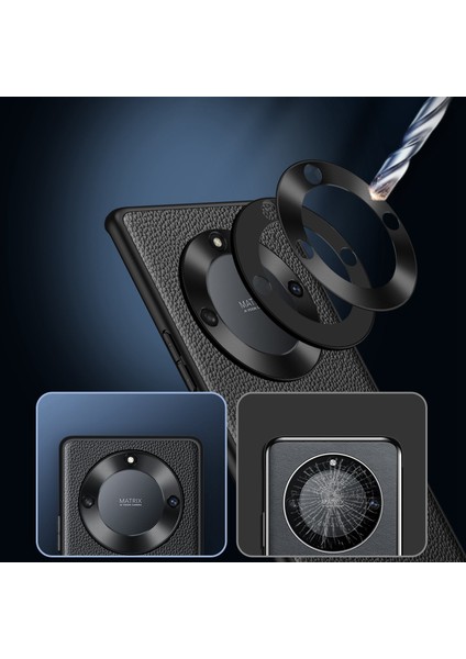 Onur Için X40 5g / X9A 5g / Magic5 Lite 5g Litchi Doku Slip Anti-Slip Telefon Kılıfı Kılıf Kameralı Gerçek Deri Kapalı Tpu Metal Kamera Çerçevesi ile (Yurt Dışından)