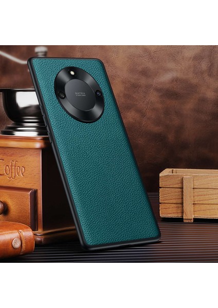 Onur Için X40 5g / X9A 5g / Magic5 Lite 5g Litchi Doku Slip Anti-Slip Telefon Kılıfı Kılıf Kameralı Gerçek Deri Kapalı Tpu Metal Kamera Çerçevesi ile (Yurt Dışından)
