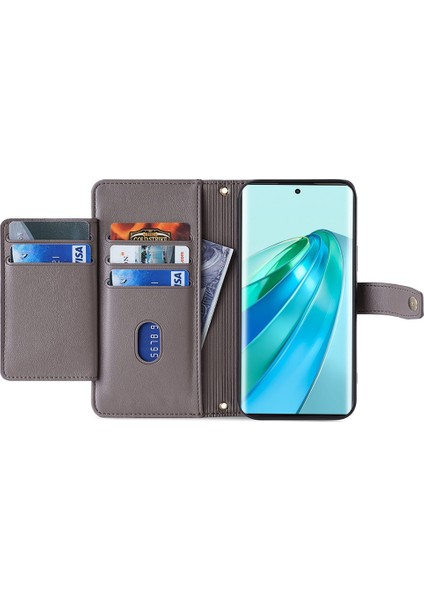 Honor X9A 5g / X40 5g / Magic5 Lite 5g Pu Deri Fermuar Cep Kartı Yuvaları Telefon Kapağı Kayışlarla (Yurt Dışından)