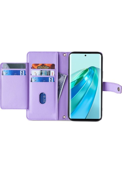 Honor X9A 5g / X40 5g / Magic5 Lite 5g Pu Deri Fermuar Cep Kartı Yuvaları Telefon Kapağı Kayışlarla (Yurt Dışından)