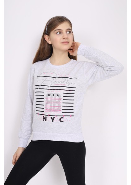 E Çocuk New York Brooklyn Baskılı Sweatshirt ECCK-OLC-3894-13