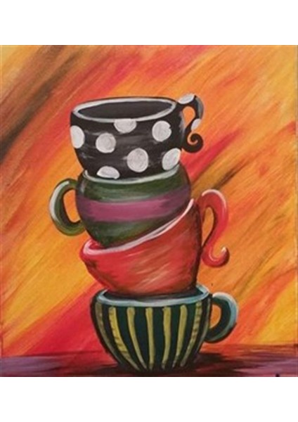 Desenli Fincan Takımı Pixart Sanat Elmas Mozaik Tablo Diamond Türkiye 38*43