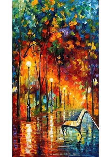 Leonid Afremov Yağmurlu Gece Pixart Sanat Elmas Mozaik Tablo Diamond Türkiye 30*56