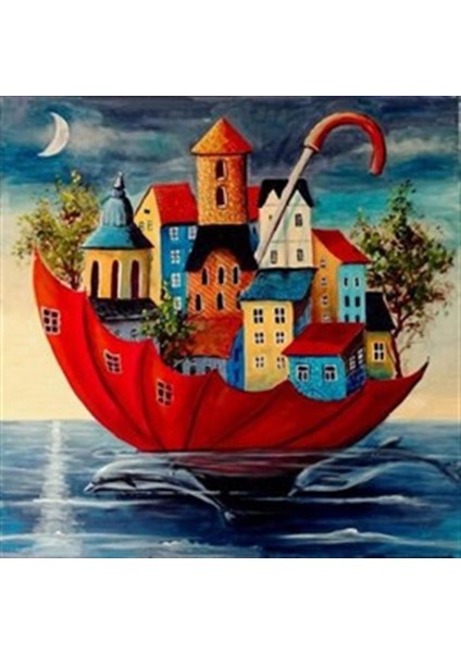 Yüzen Evler Pixart Sanat Elmas Mozaik Tablo Diamond Türkiye 51*51