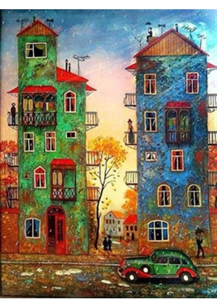 Sevimli Binalar Pixart Sanat Elmas Mozaik Tablo Diamond Türkiye 51*66