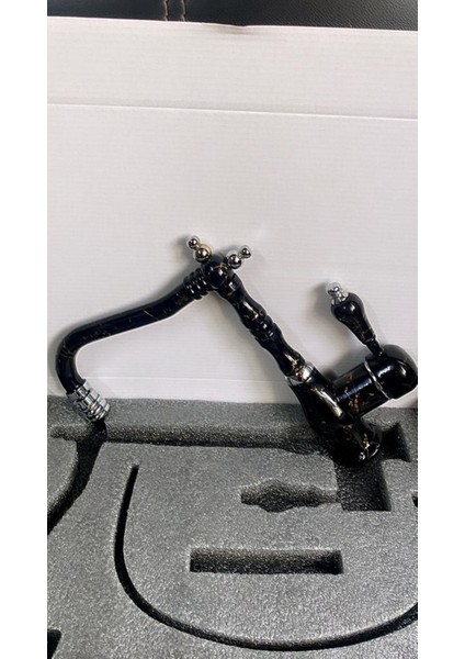 Antik Kısa Siyah Mermer Desenli Krom Parçalı Lavabo Bataryası fiyatları