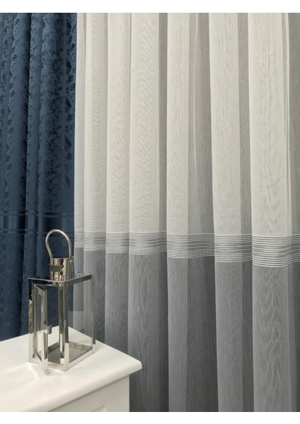 Lupin Etek Gri Geçişli Simli Bantlı Tül Perde 1/3 Sık Pile modelleri