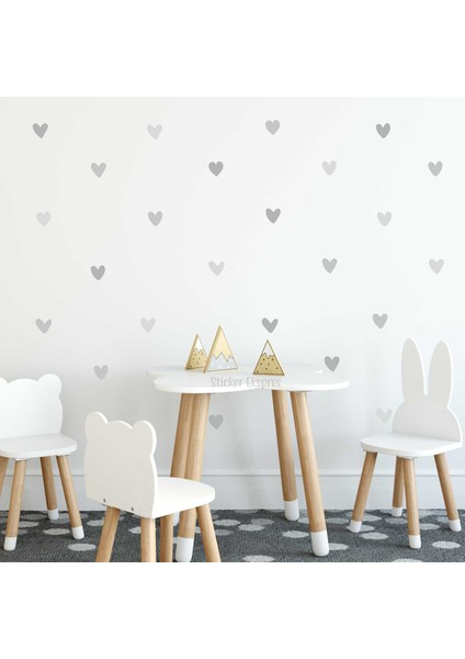 Gri Tonlarda Asimetrik Kalpler Çocuk Odası Duvar Sticker Seti