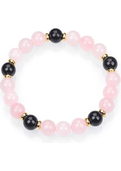 Sertifikalı Obsidyen & Pembe Kuvars Doğal Taş Bileklik 8mm