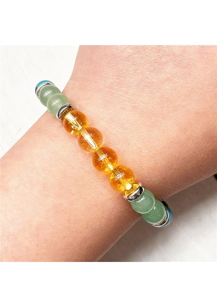Sertifikalı Sitrin & Aventurin & Kaplan Gözü & Krizokol Doğal Taş Bileklik 8mm