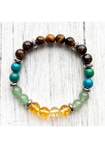 Sertifikalı Sitrin & Aventurin & Kaplan Gözü & Krizokol Doğal Taş Bileklik 8mm fiyatları