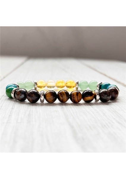 Sertifikalı Sitrin & Aventurin & Kaplan Gözü & Krizokol Doğal Taş Bileklik 8mm fırsatları