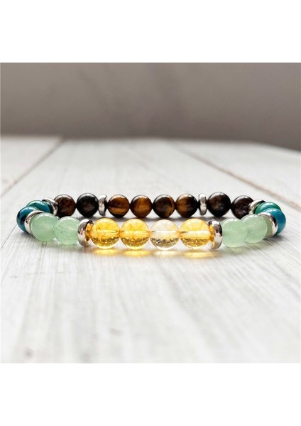Sertifikalı Sitrin & Aventurin & Kaplan Gözü & Krizokol Doğal Taş Bileklik 8mm indirimleri