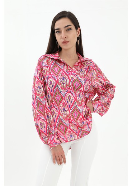 Reglan Kol Baskılı Saten Gömlek - Pembe fiyatları
