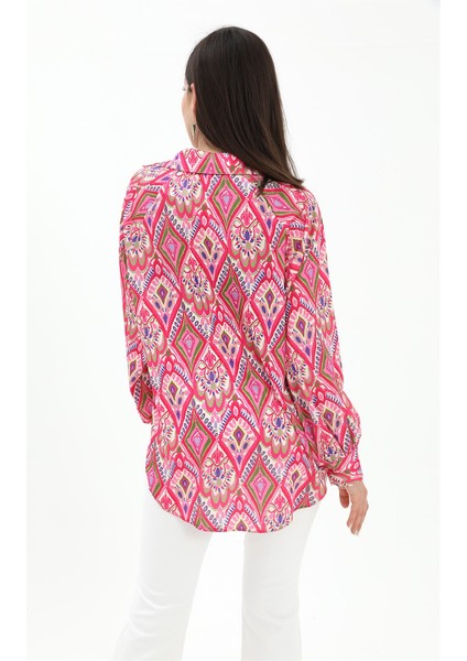 Reglan Kol Baskılı Saten Gömlek - Pembe fırsatları