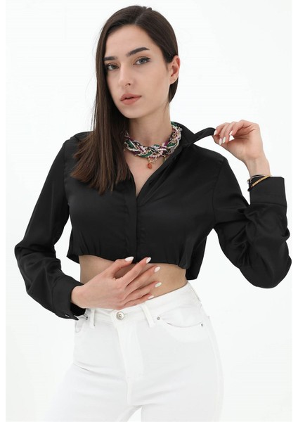 Beli Lastikli Saten Gömlek - Siyah fiyatları