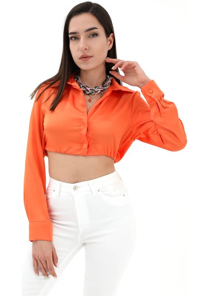 Beli Lastikli Saten Gömlek - Turuncu fiyatları